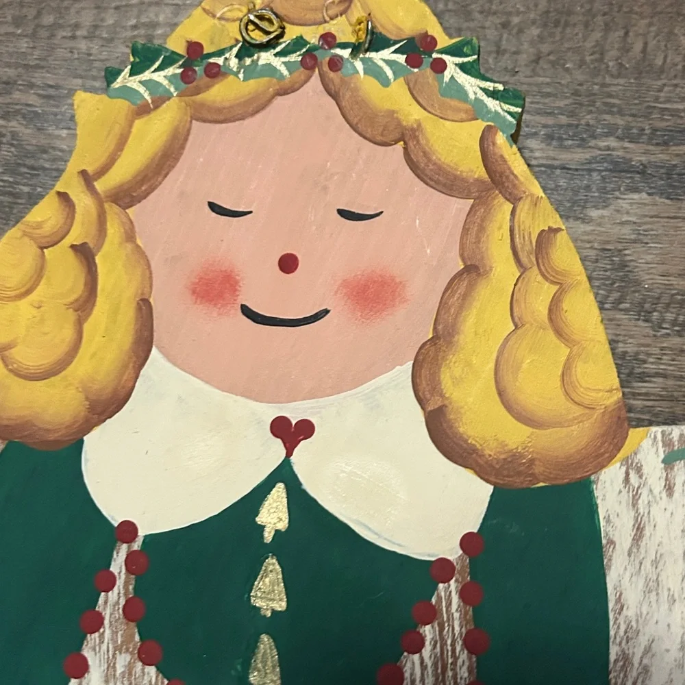 Holiday Hand Painted Wooded Welcome Sign Angel Folk Art 1999 Christmas Decor 23”